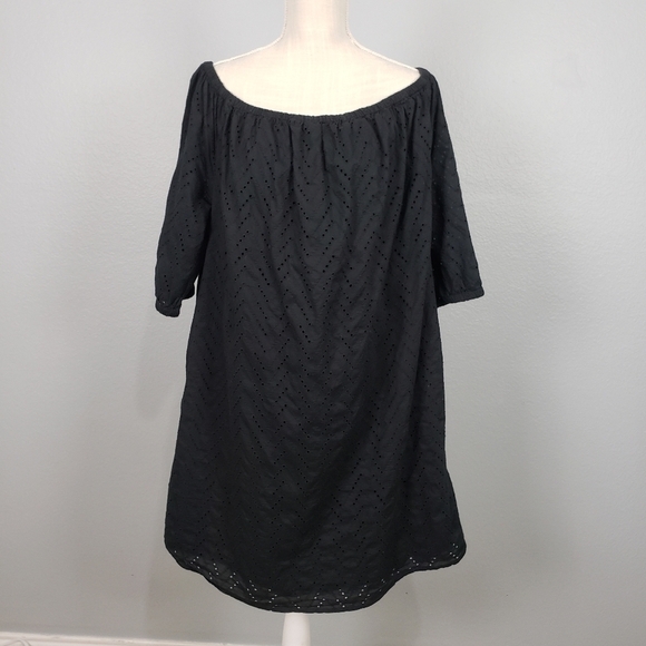 GAP Off Shoulder Eyelet Mini Dress Black Sz XL - Picture 2 of 8
